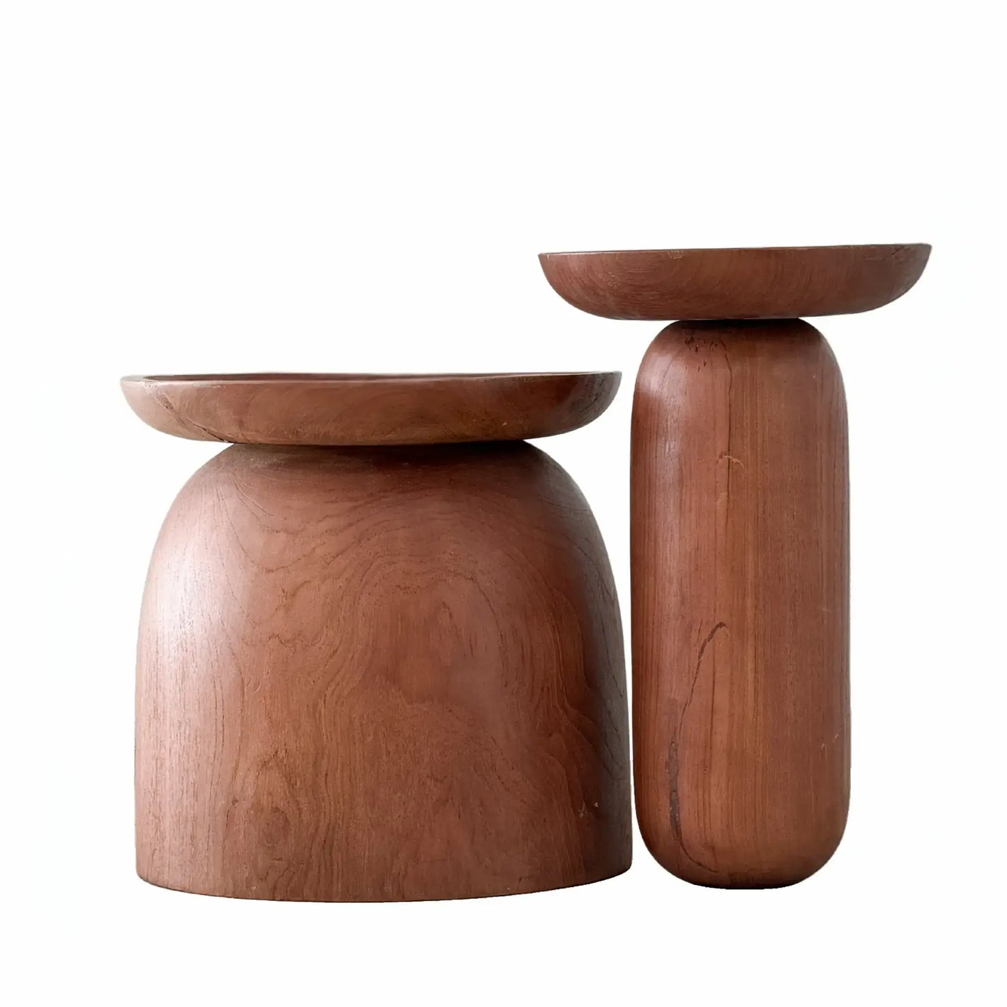 Hand-carved Kawkab Nest Table crafted from solid teak wood, showcasing natural grain patterns and celestial-inspired curves. Available at House of Nur in the UAE