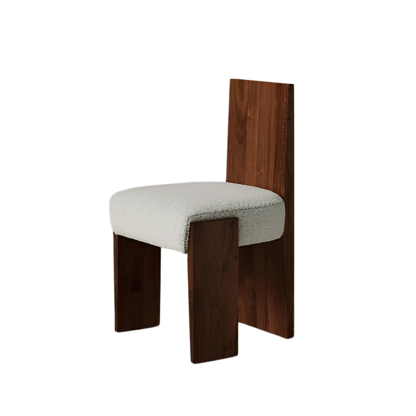 Angled view of Loha Dining Chair لوح – A sculptural dining chair blending strength and comfort.