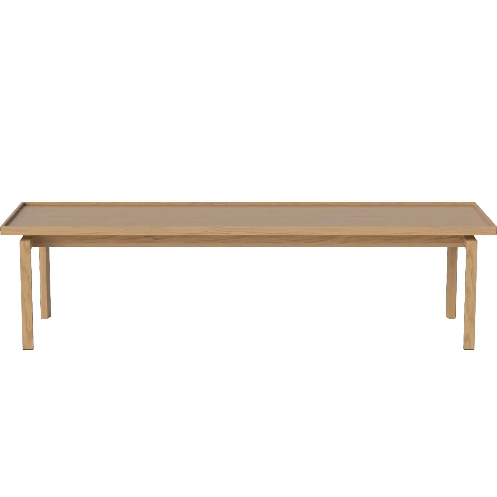 Full front view of the Raha Lounge Table made of oak, inspired by Wabi Sabi aesthetics