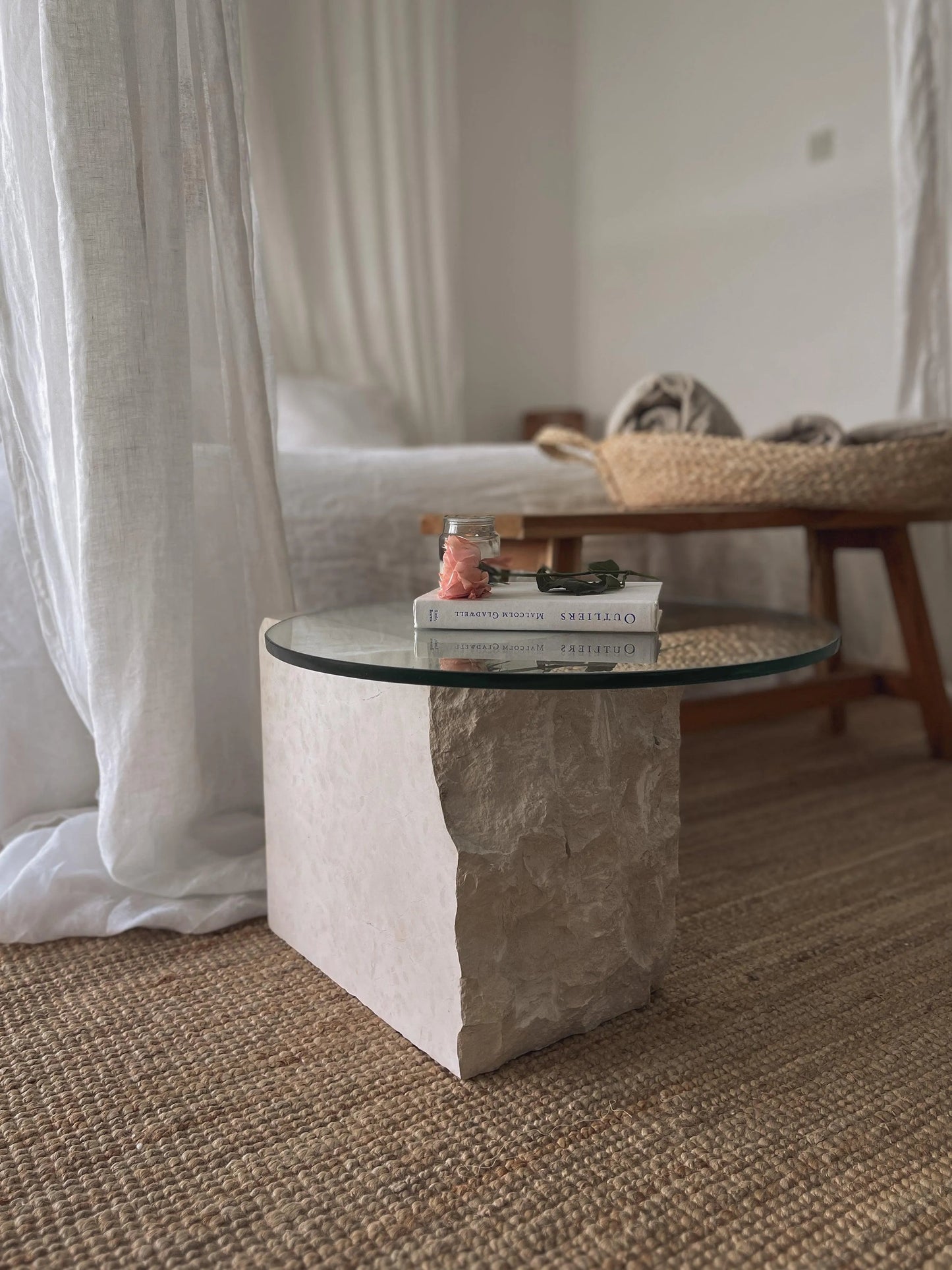 Limestone Coffee Table Glass Top