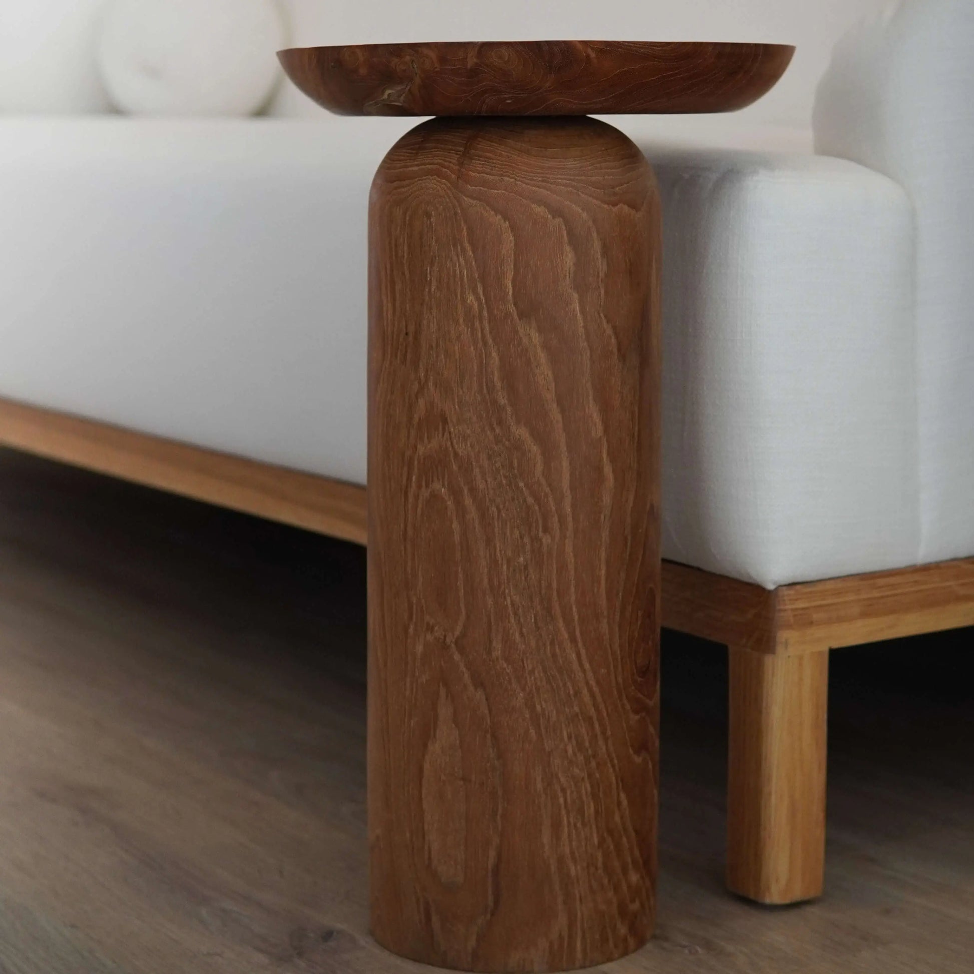 Aża Side Table in solid Bali teak, designed for a calm and grounding presence