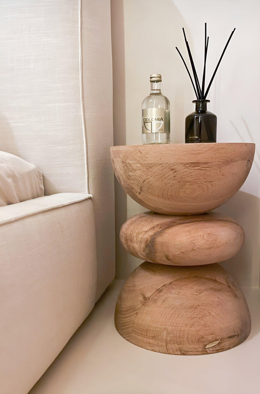 Khayal Side Table styled in a cozy, minimal living space