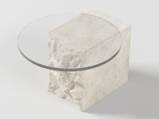 limestone coffee table with rounded glass top
